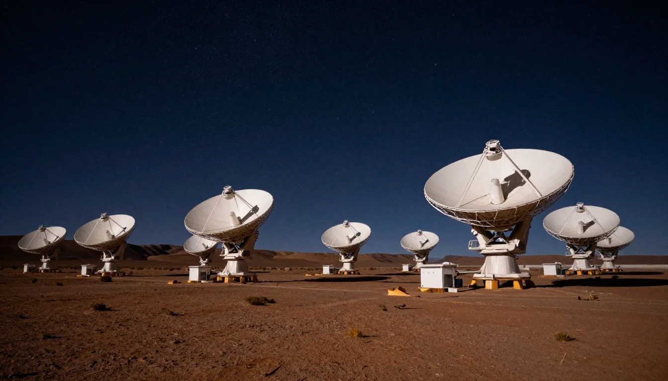 ALMA radio telescope array observing 3I/ATLAS from the Chilean desert