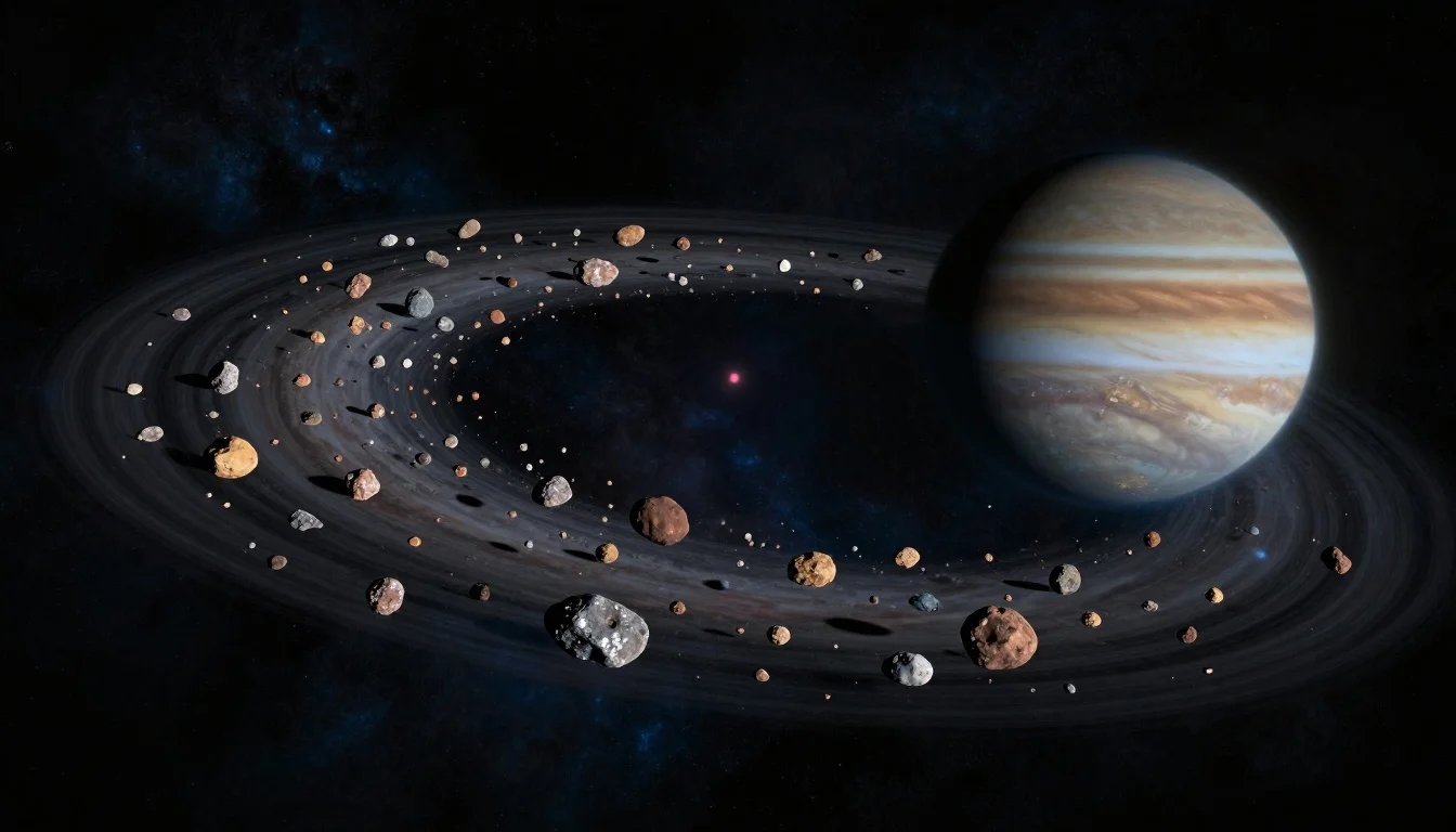 Thousands of asteroids scattered in the space between Mars and Jupiter